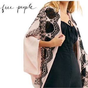 Free People Baby Pink Satin Wrap with Black Lace Detail -Sexy!